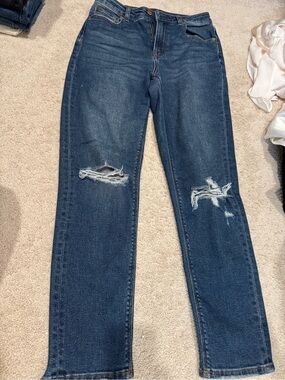 American Eagle Outfitters Dark Blue Distressed Straight Jeans